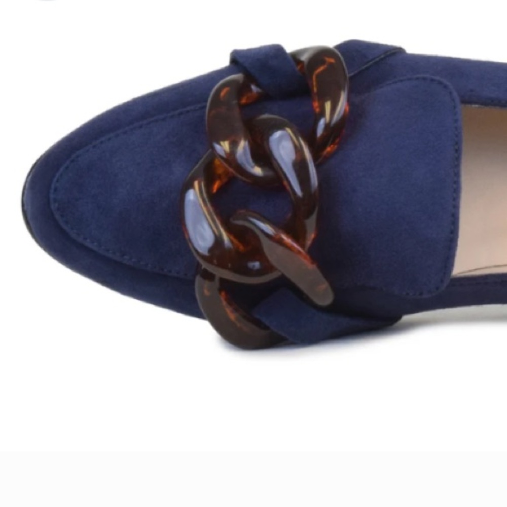 Amalfi By Rangoni Italian Navy Blue Suede Leather Loafers Chunky Chain 7.5